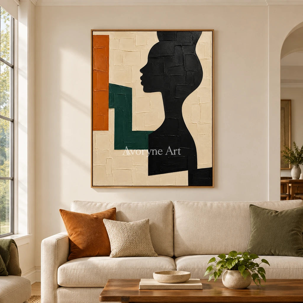 Profile in Sage: Geometric Woman Portrait Wall Art — villa wood