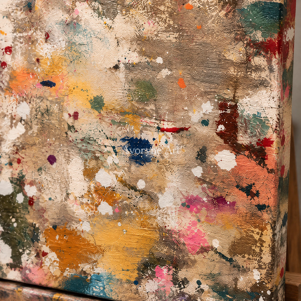 Pigment Rain: Gestural Splatter Abstract Wall Art — detail easel