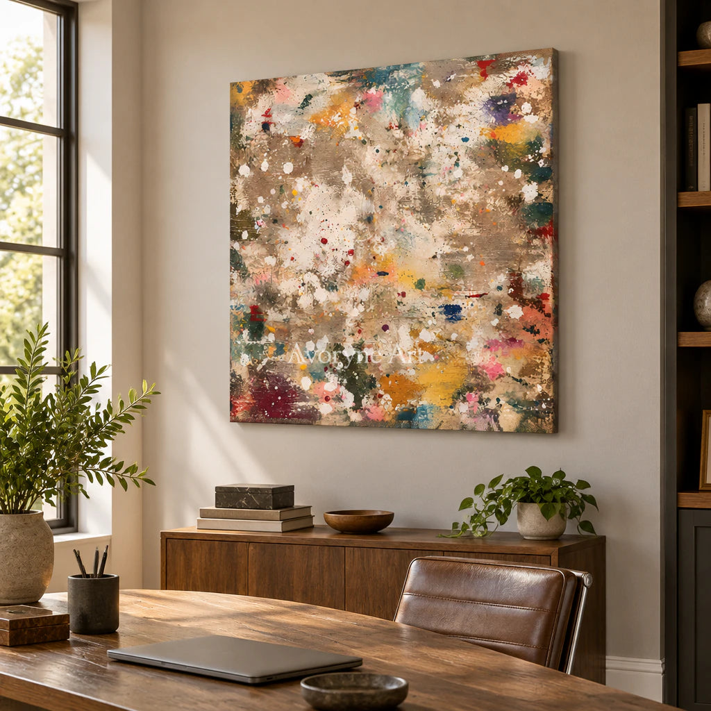 Pigment Rain: Gestural Splatter Abstract Wall Art — office frameless