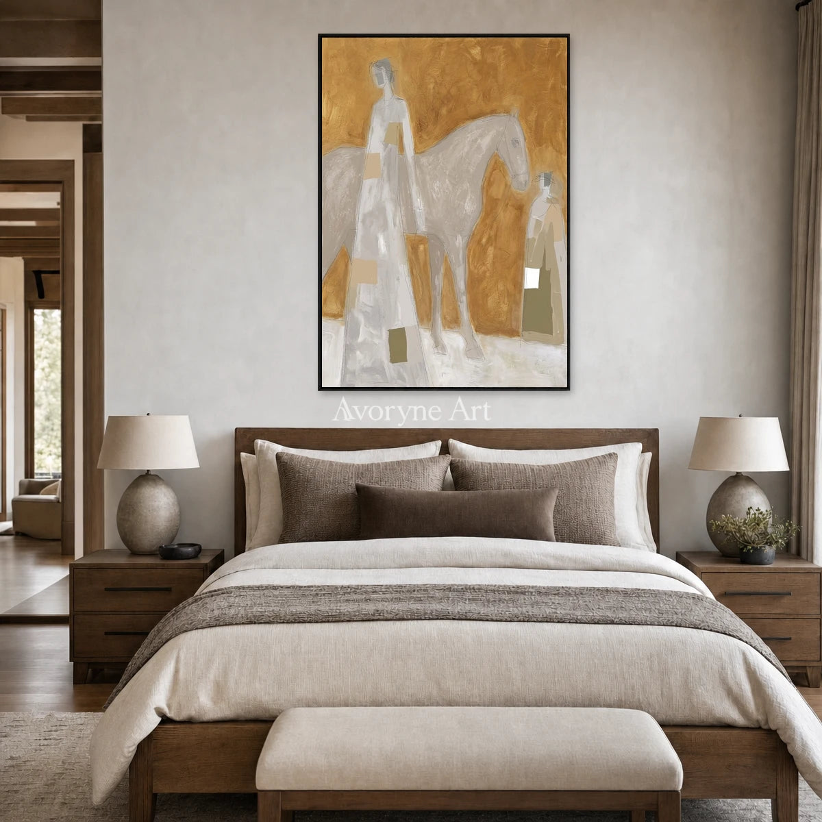 Pale Procession: Gold Horse and Figures Textured Wall Art — bedroom black