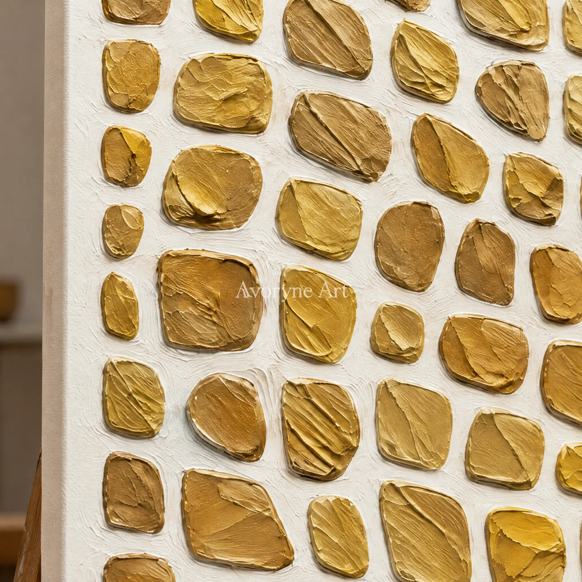 Golden Units: Gold Textured Grid Wall Art — detail easel
