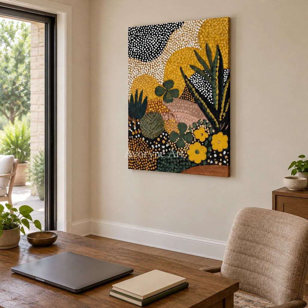 Ivory Distant Cadence: Golden Floral Pattern — office frameless
