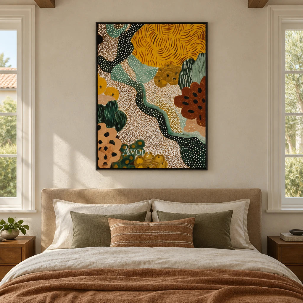 Ivory Distant Light: Golden Floral Pattern — bedroom black