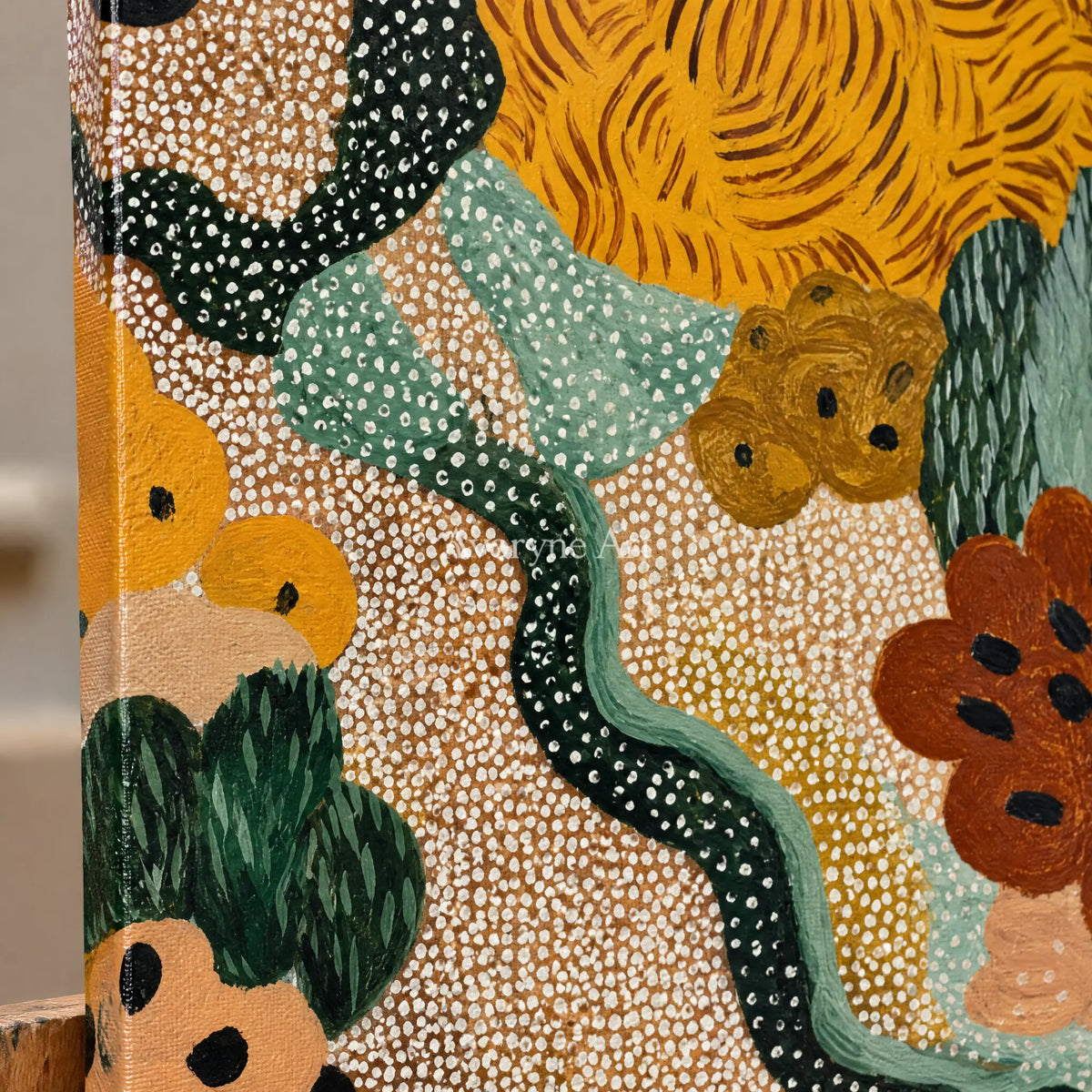 Ivory Distant Light: Golden Floral Pattern — detail easel