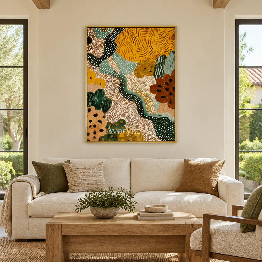 Ivory Distant Light: Golden Floral Pattern — living gold