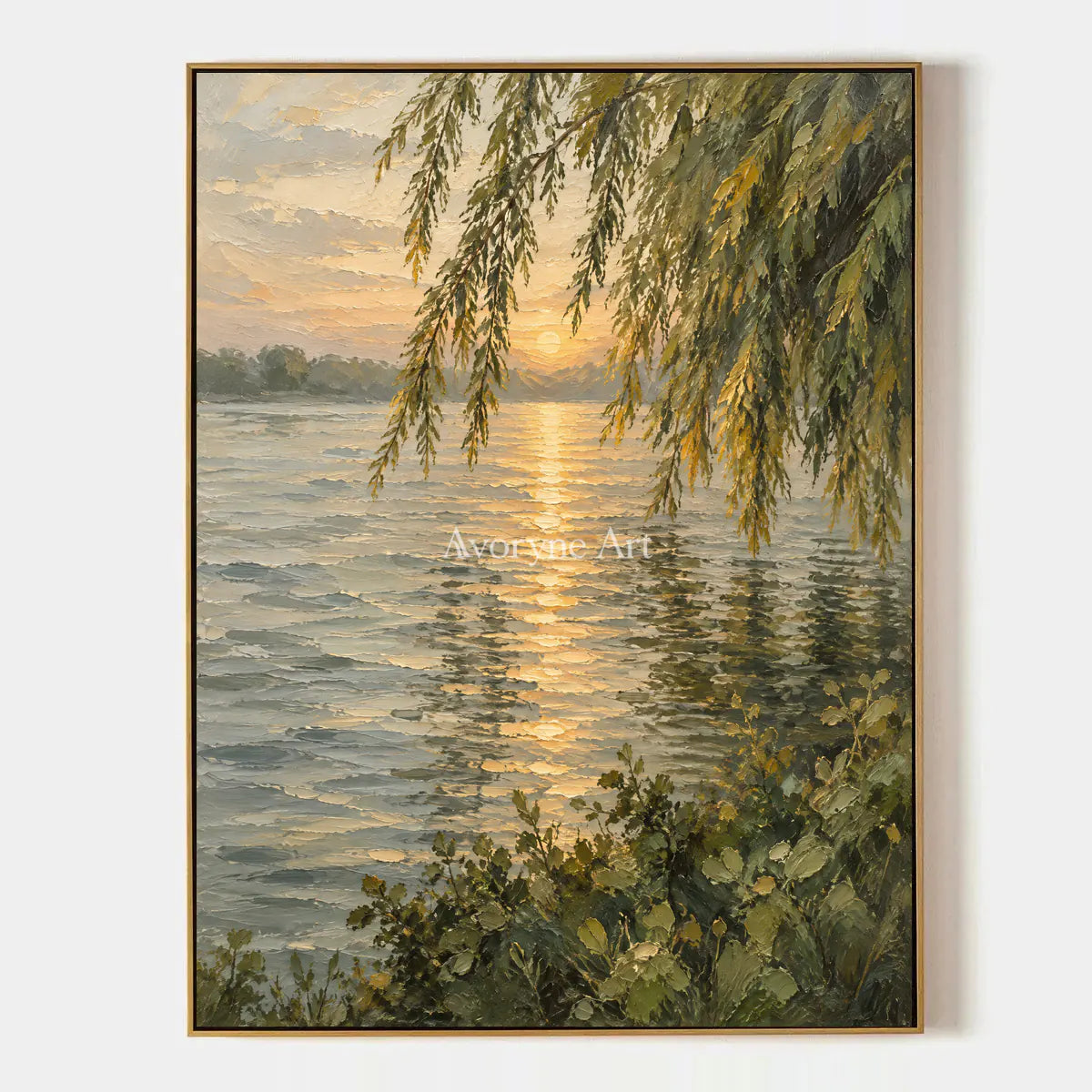 Willow Gleam: Golden Lakeside Sunset Wall Art — primary