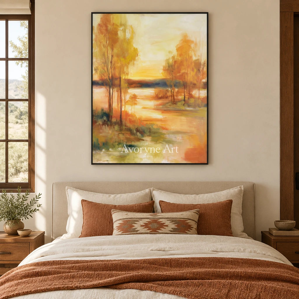 Ivory Distant Gesture: Golden River Landscape — bedroom black