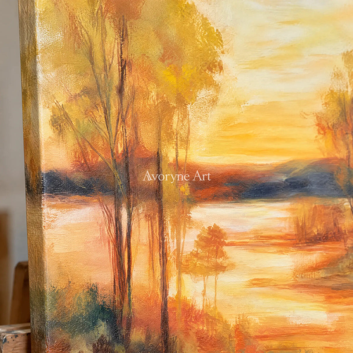 Ivory Distant Gesture: Golden River Landscape — detail easel