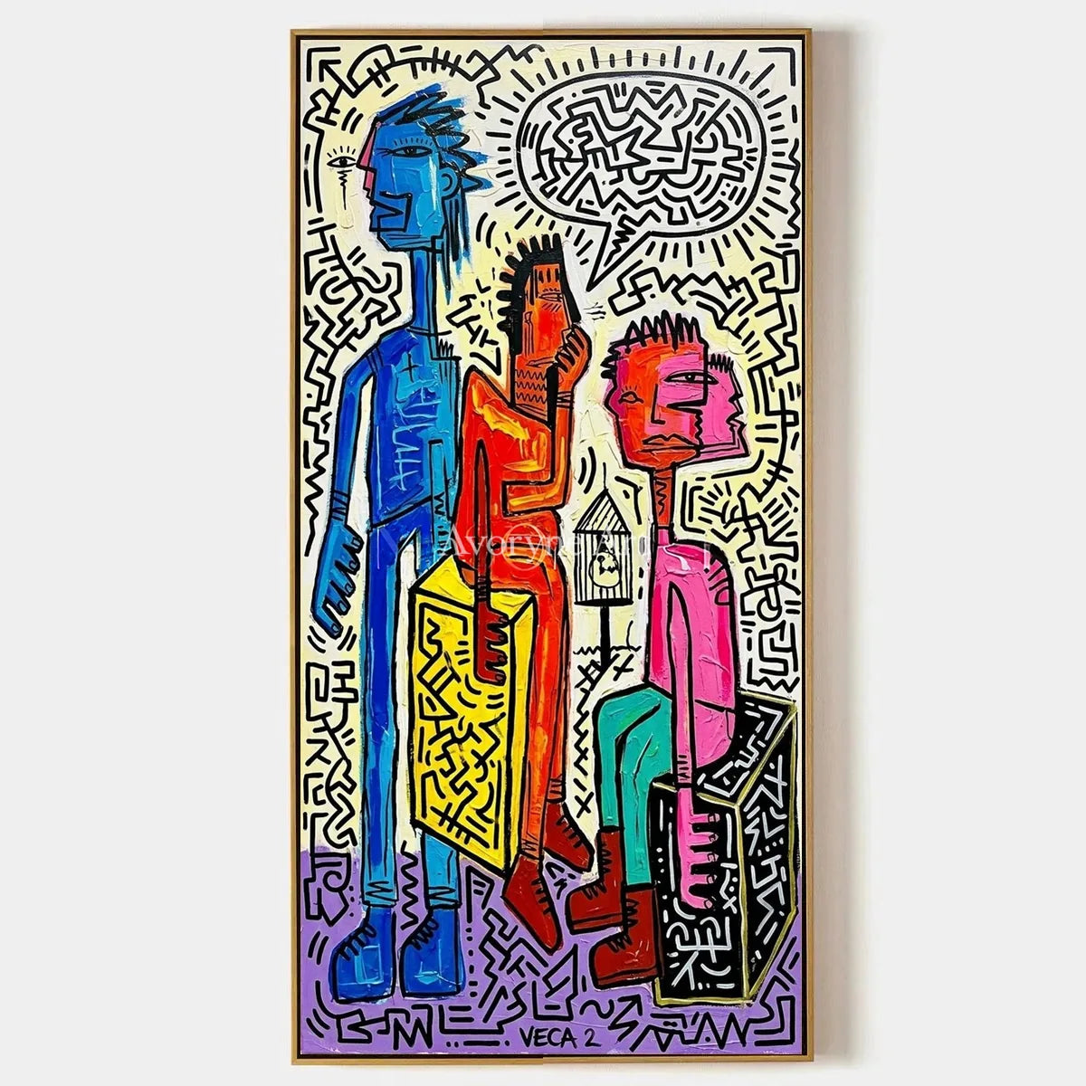 Hidden Horizon, hand-painted graffiti figure wall art by Caleb Monroe