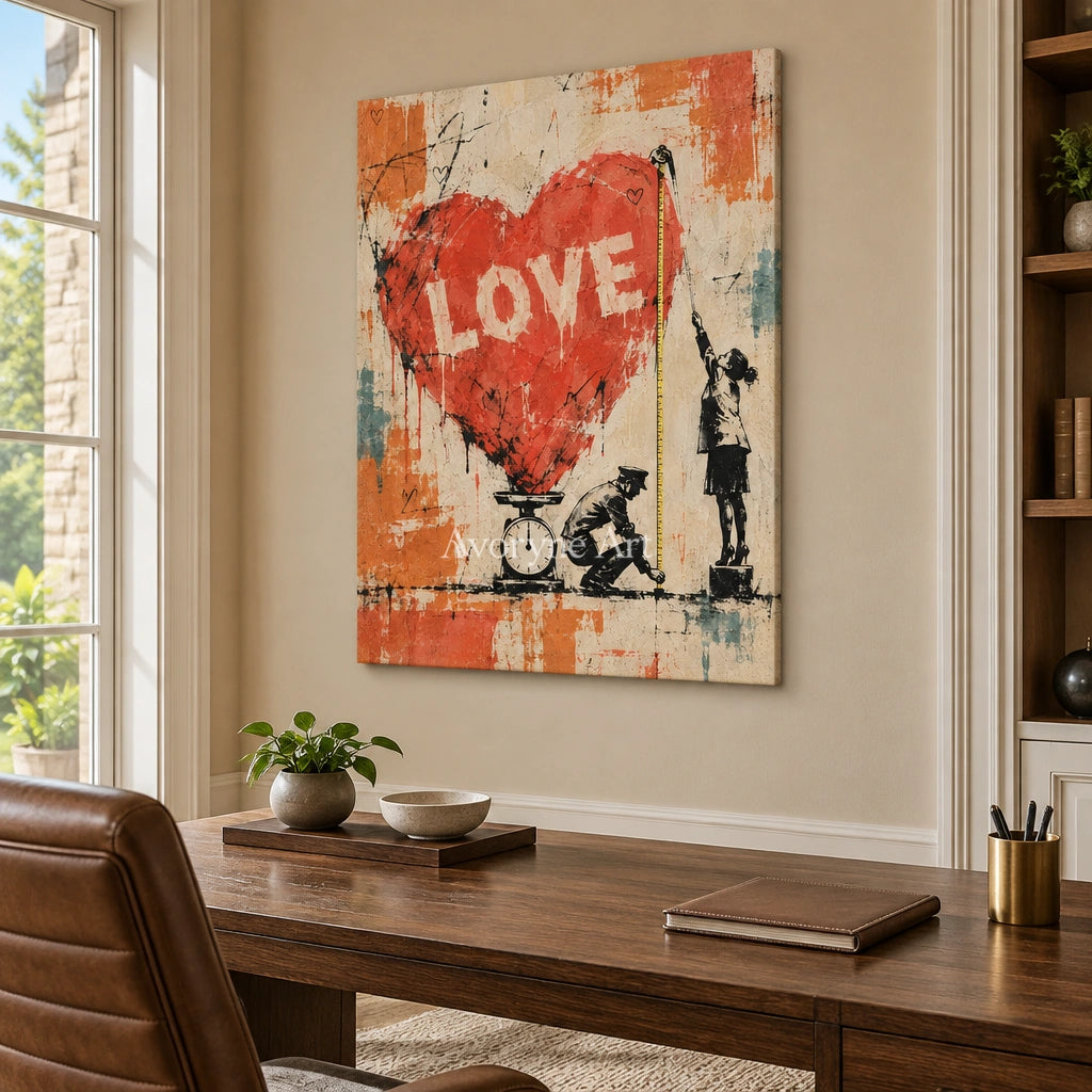 Distant Memory graffiti figure wall art as a frameless stretched canvas in a home office
