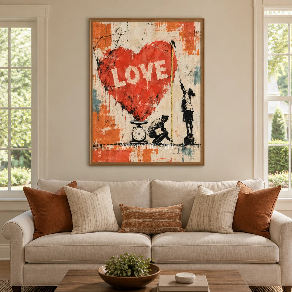 Distant Memory graffiti figure wall art with a wood frame in a villa living space
