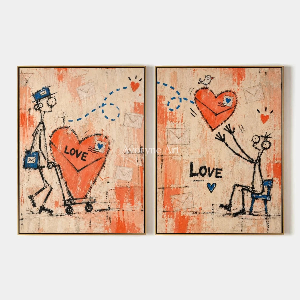 Distant Trace, hand-painted graffiti figure diptych by Caleb Monroe