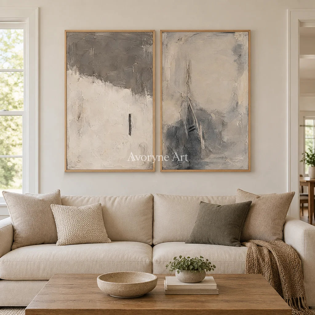 Ash Interval: Gray Abstract Diptych Art — villa wood