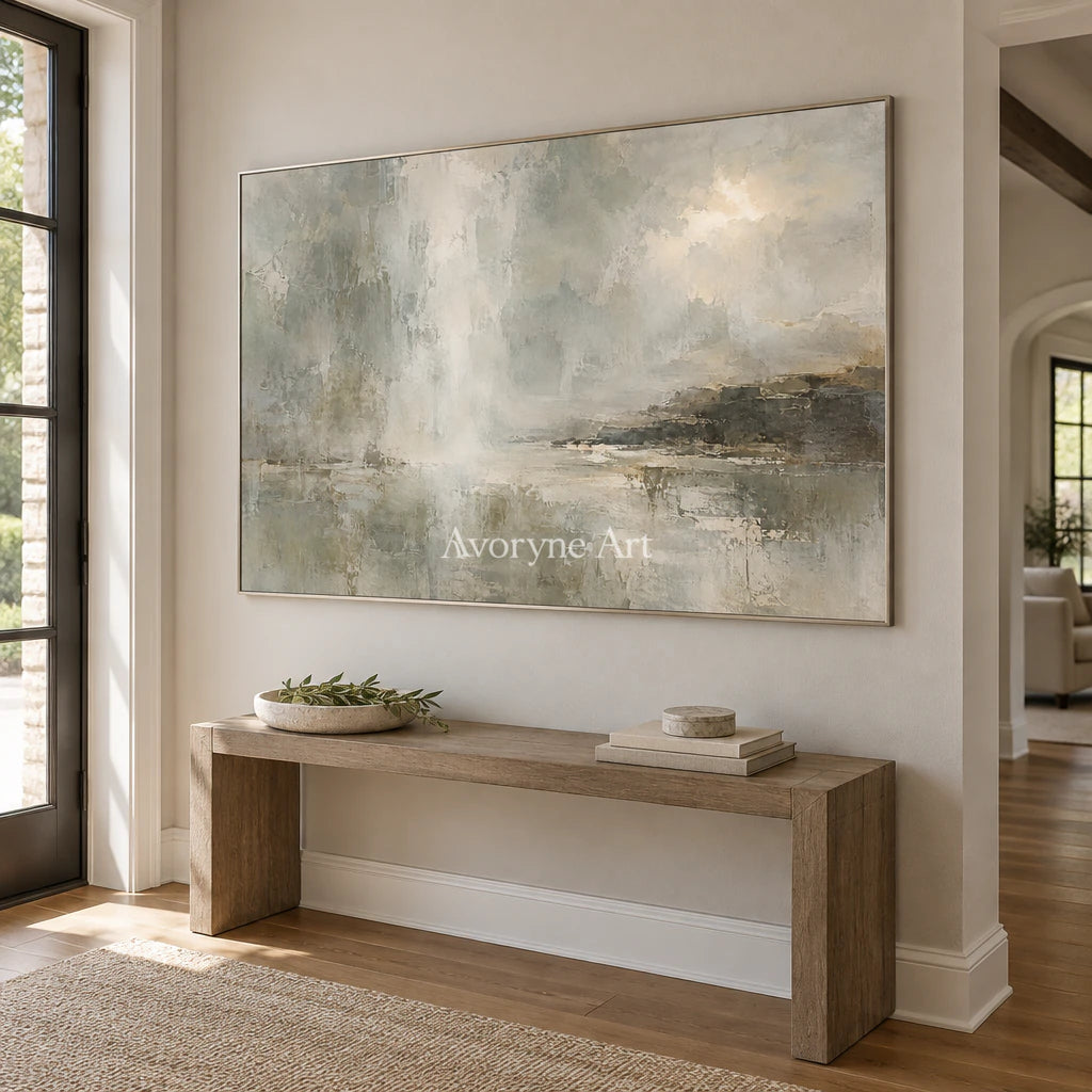 Mistward Shelf: Gray Abstract Landscape Wall Art — entry silver