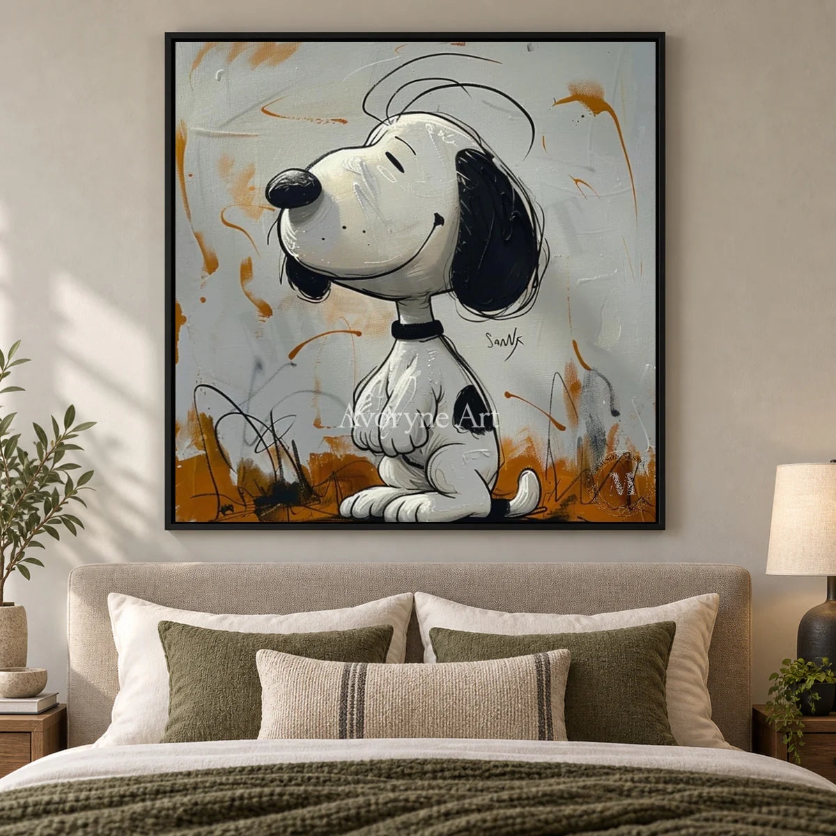 Upward Daydream: Gray Cartoon Dog Graffiti Wall Art — bedroom black