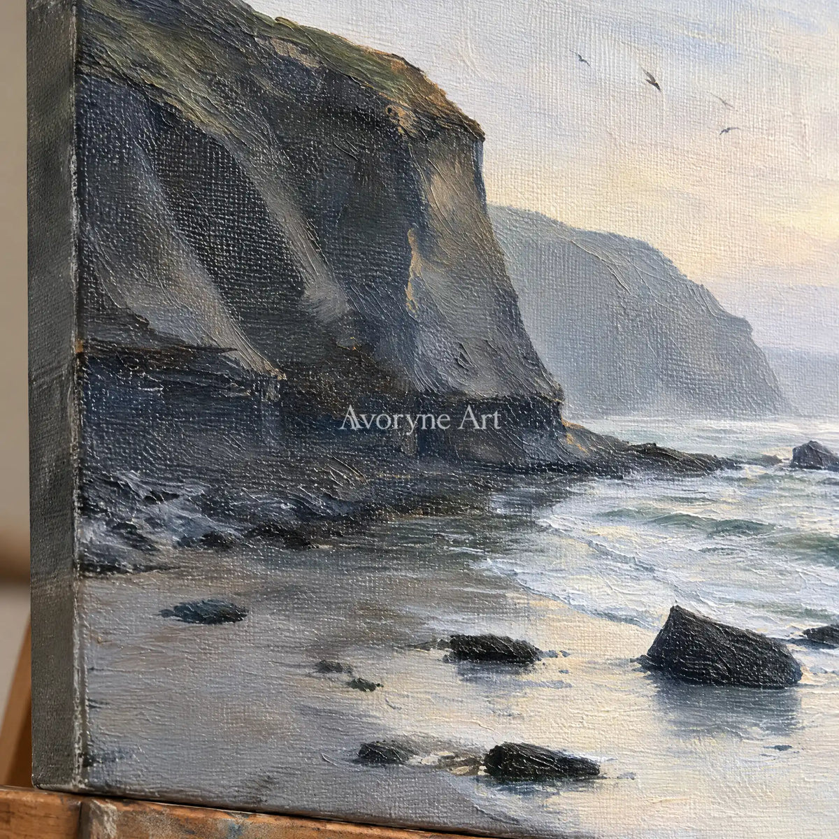 Ivory Distant Memory: Gray Coastal Art — detail easel