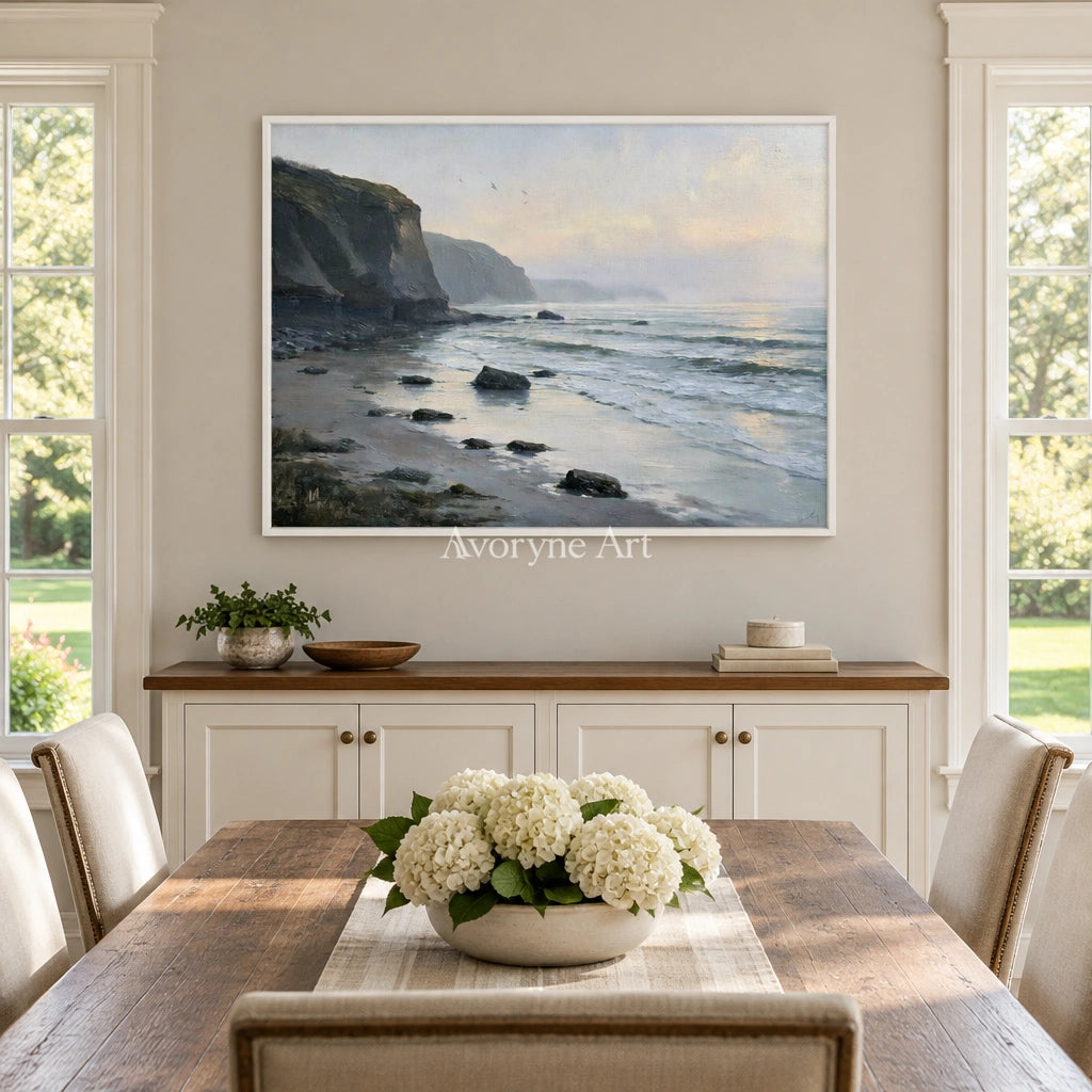 Ivory Distant Memory: Gray Coastal Art — dining white
