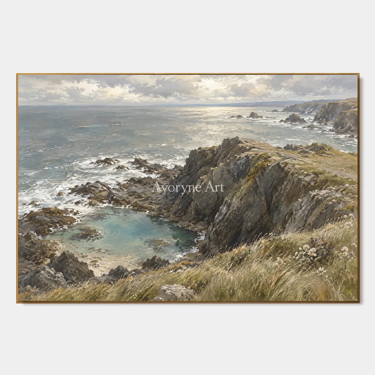 Cliffward Light: Gray Coastal Landscape Wall Art — primary