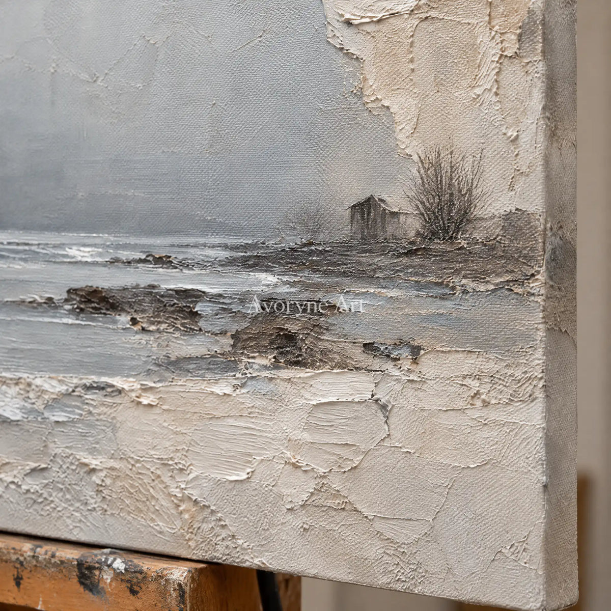 Chalkwater: Gray Coastal Texture Art — detail easel