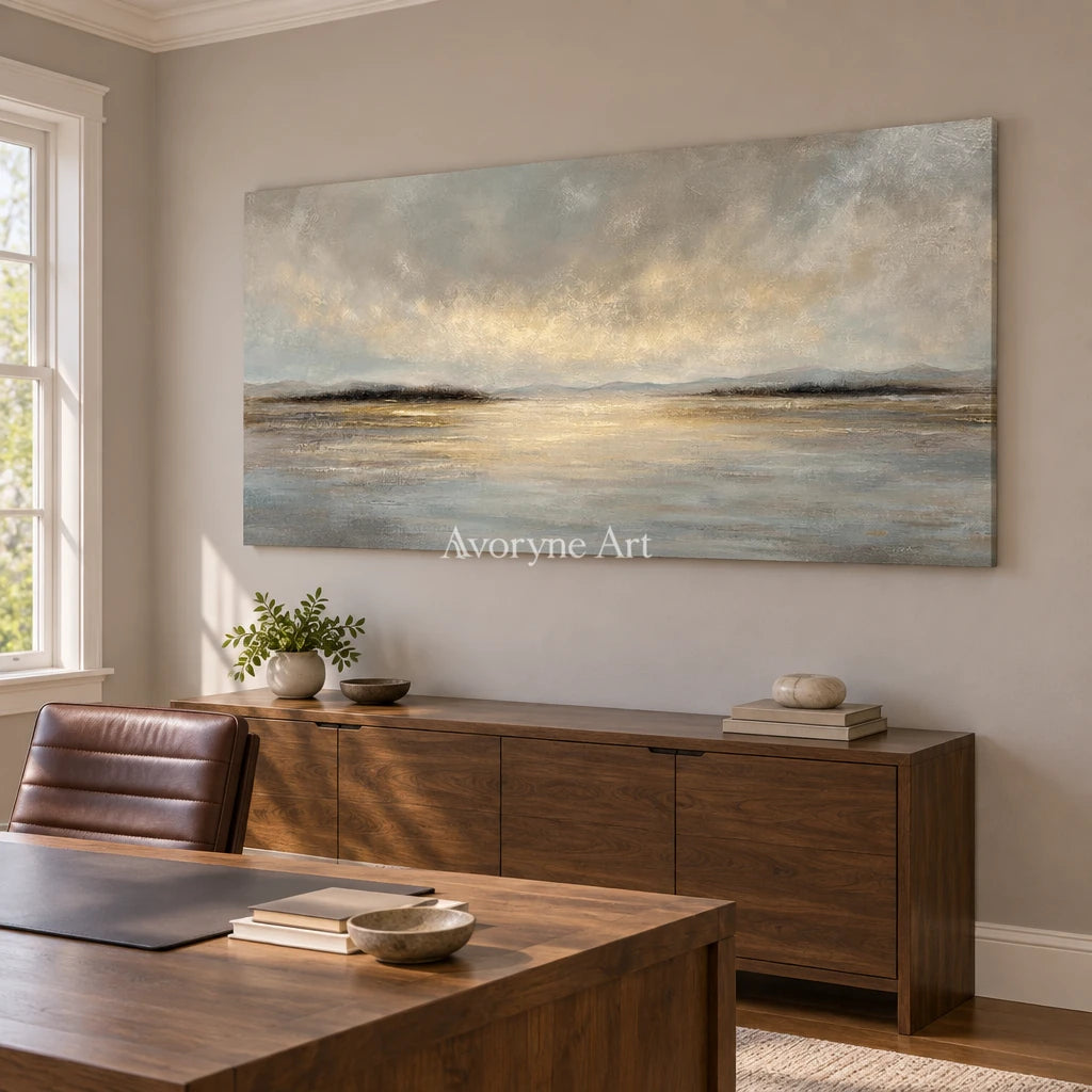 Aster Tessera: Gray Gold Waterscape — office frameless