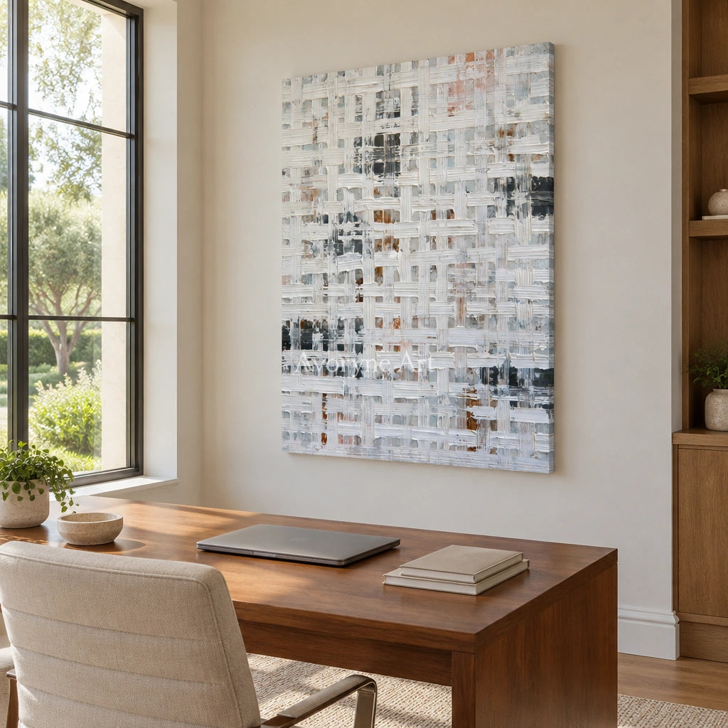 Ivory Winding Interval: Gray Grid Texture — office frameless
