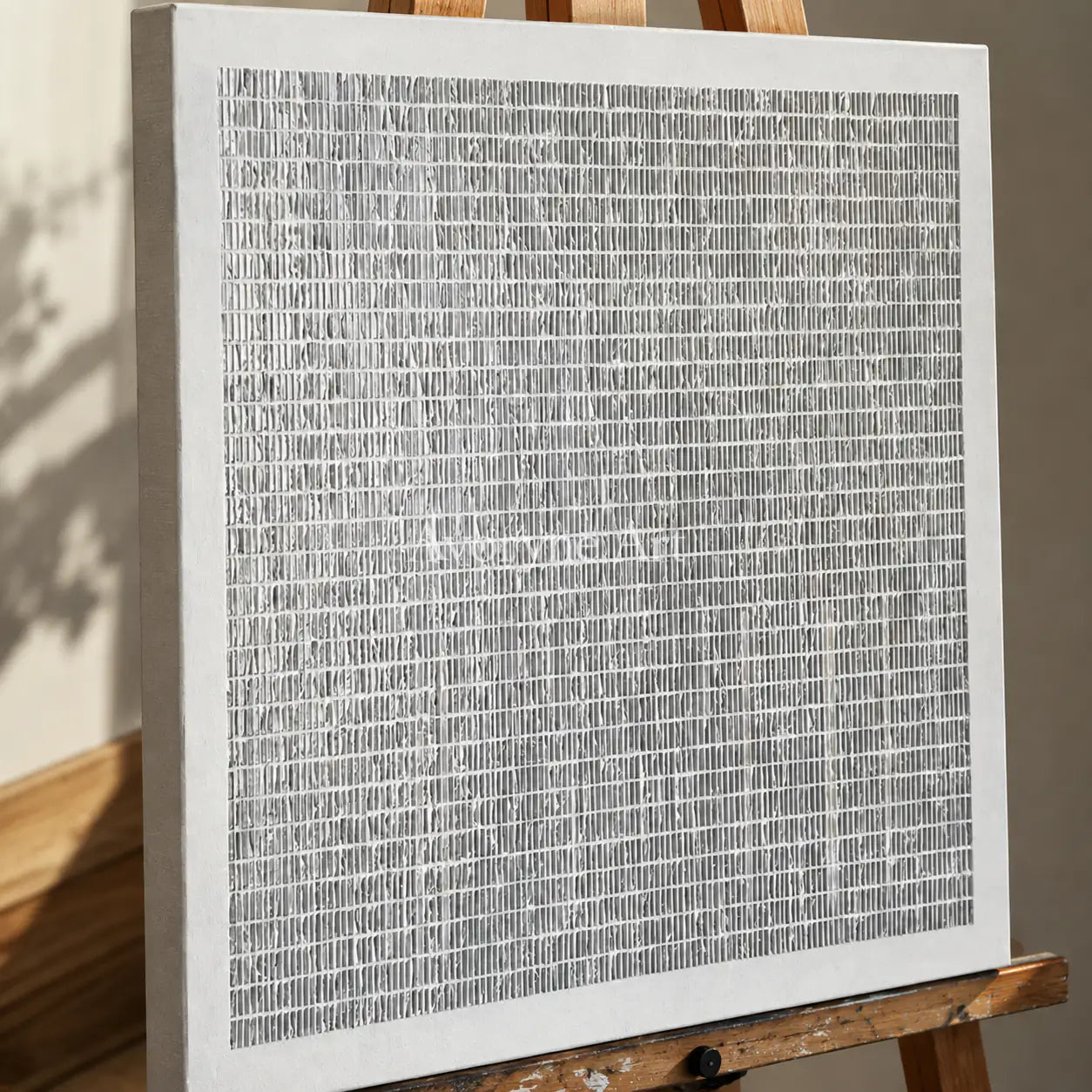 Woven Quiet: Gray Linear Minimalist Square Wall Art - detail
