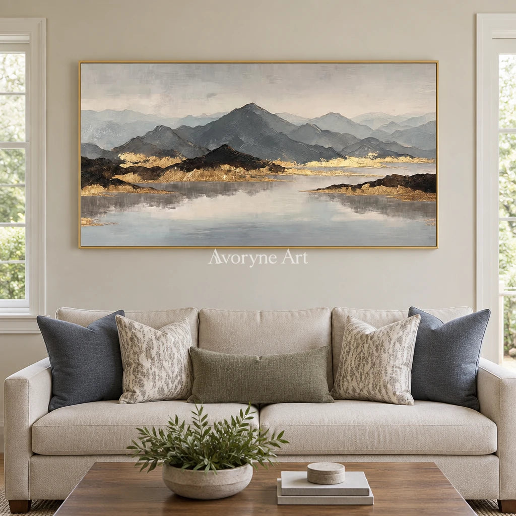 Aster Bay: Gray Mountain Lake Art — living gold
