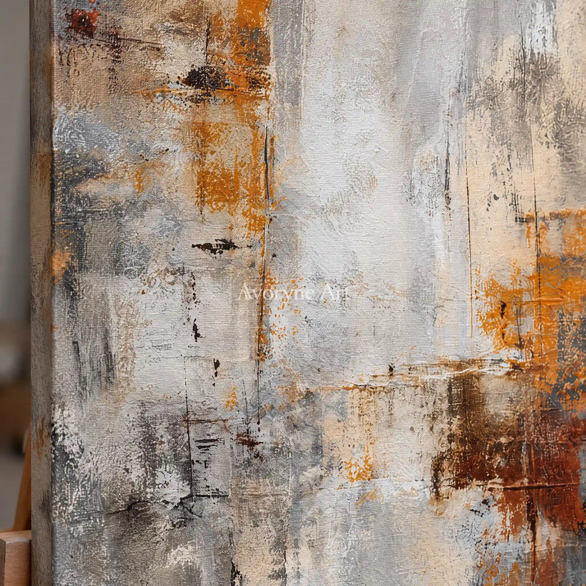 Aster Meadow: Gray Ochre Abstract — detail easel