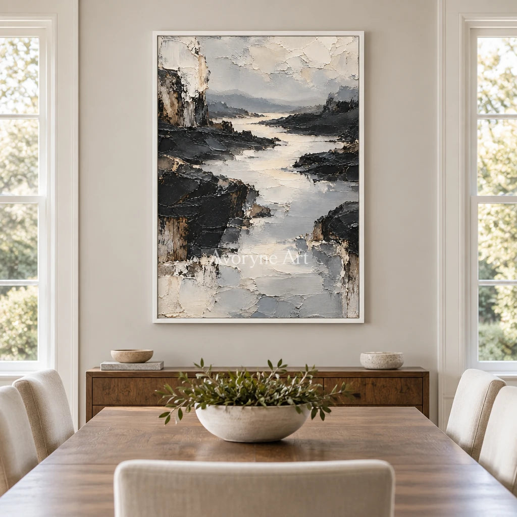 Riven Valley: Gray River Landscape Art — dining white