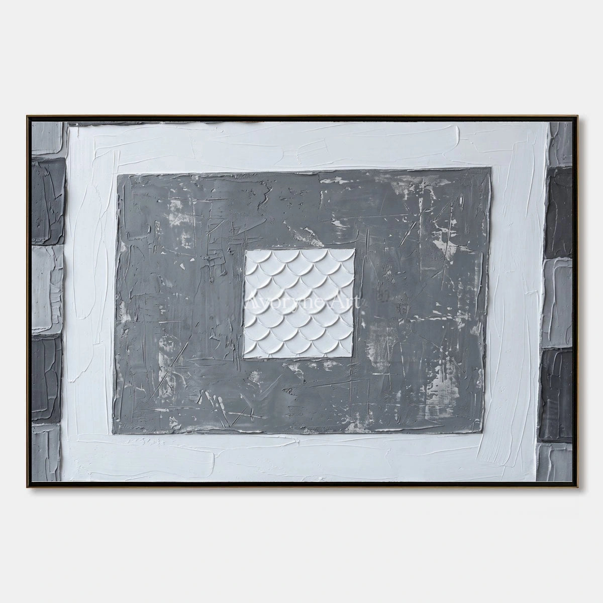 Hushed Mosaic, hand-painted gray scale relief wall art by Lin Qiao