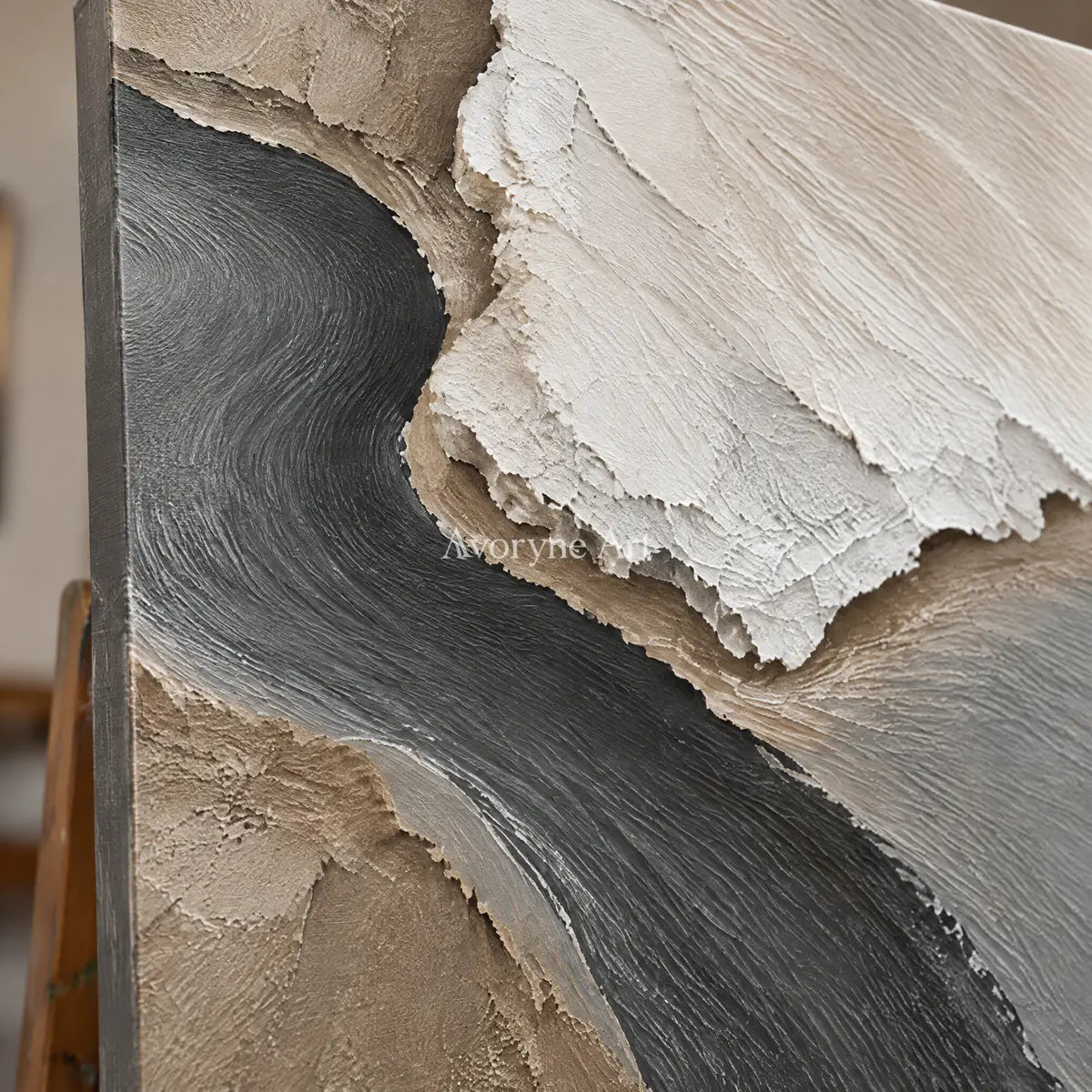 Coastal Fragments: Gray Shore Triptych Wall Art — detail easel