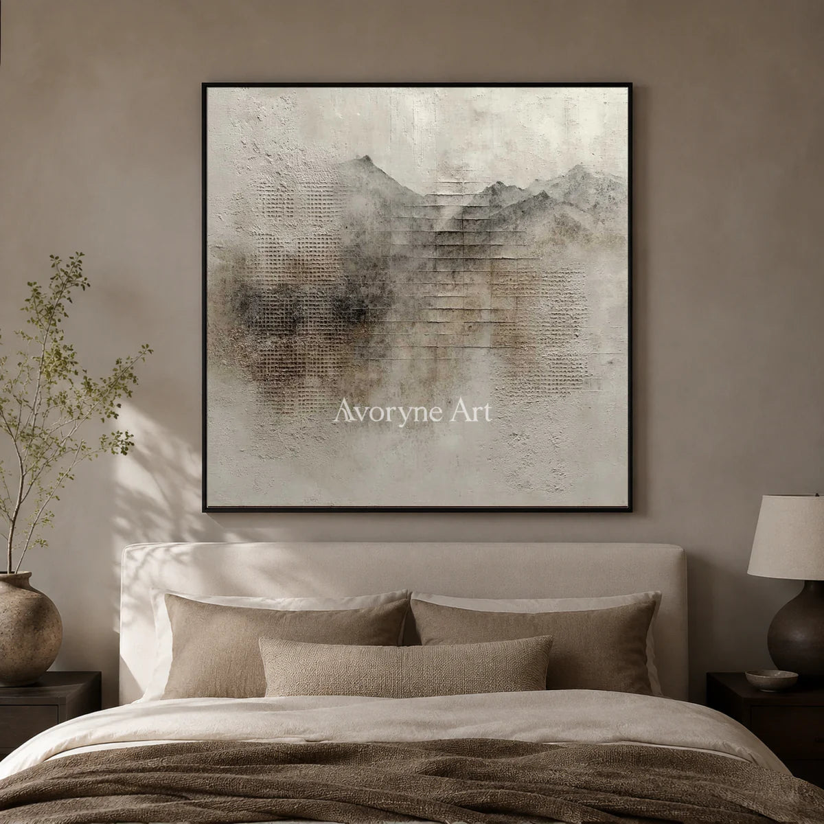 Weathered Altitude: Gray Textured Mountain Abstract Wall Art — bedroom black