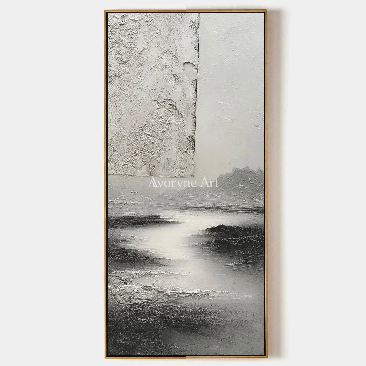 Pale Refrain, hand-painted gray water landscape wall art by Ingrid Solberg