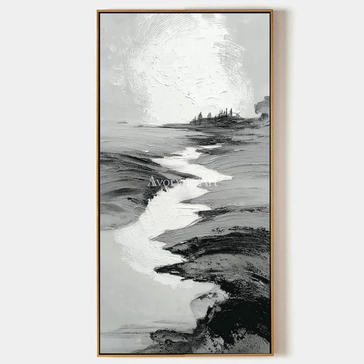Pale Measure, hand-painted gray water landscape wall art by Ingrid Solberg