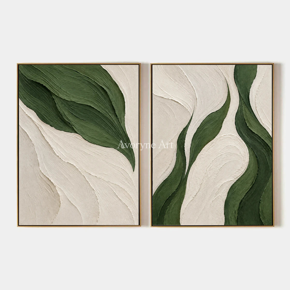 Verdant Current: Green Abstract Diptych Wall Art — primary