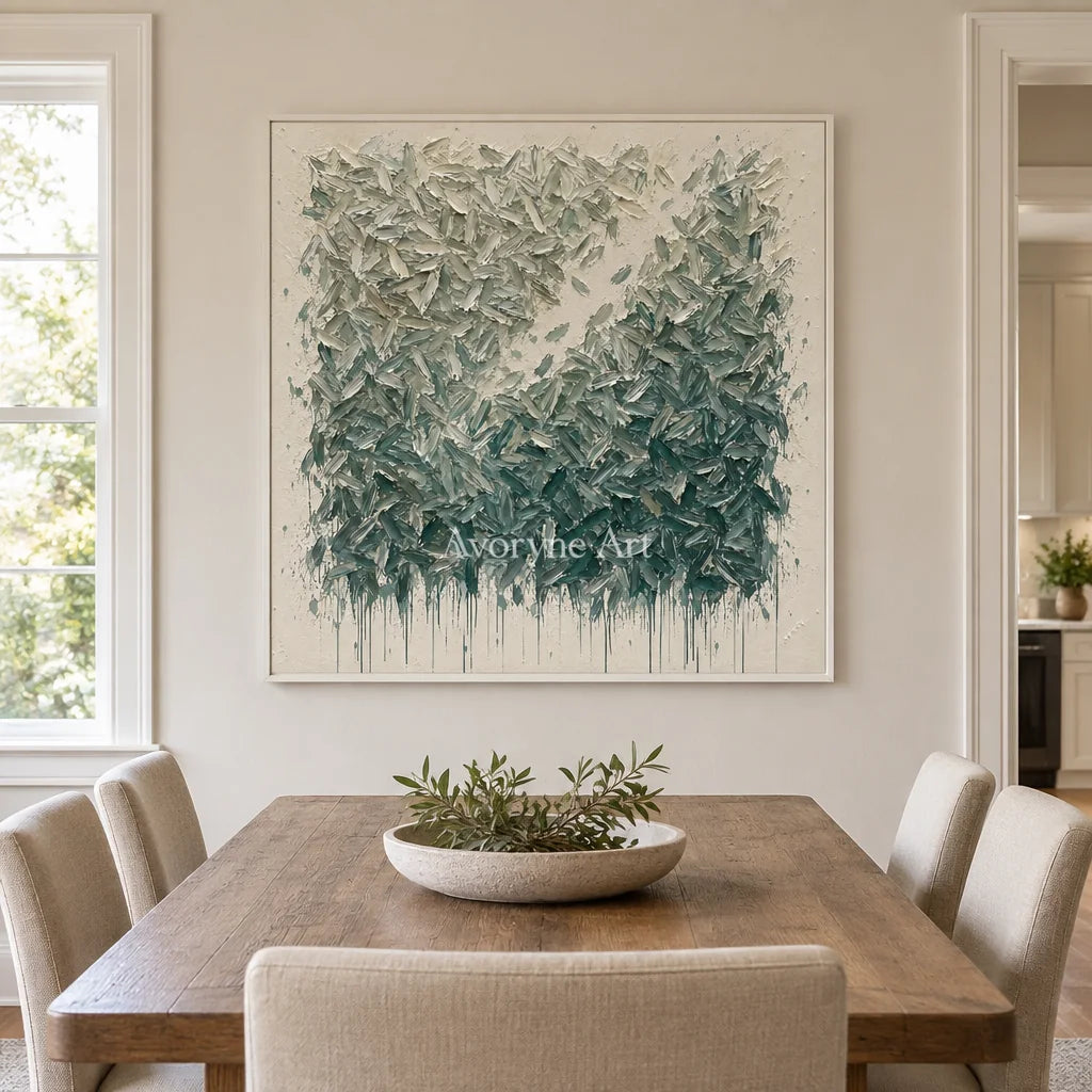 Sage Fragments: Green and White Texture Wall Art — dining white