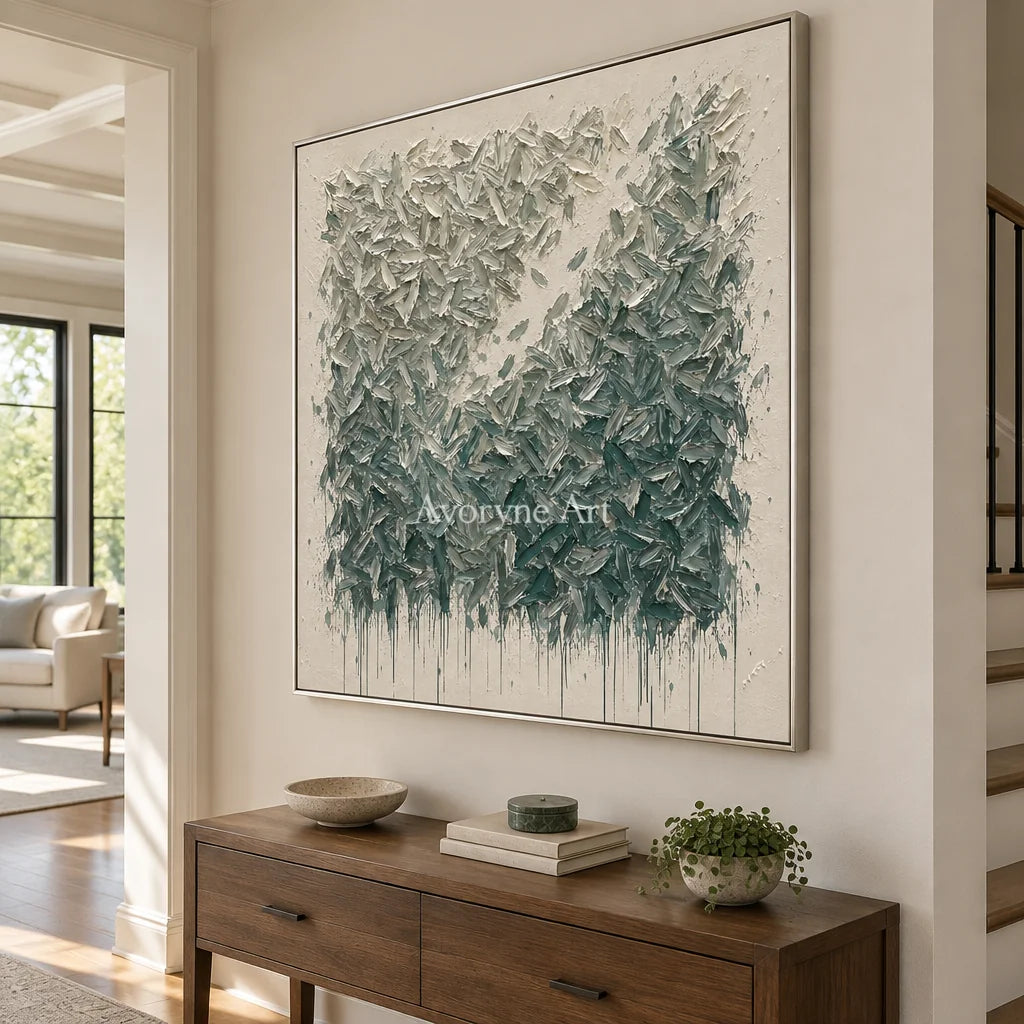 Sage Fragments: Green and White Texture Wall Art — entry silver