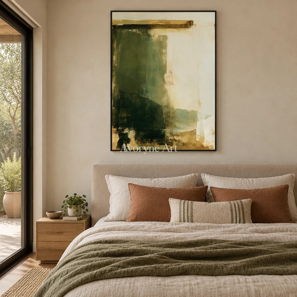 Ivory Lucent Poem: Green Brush Abstract — bedroom black