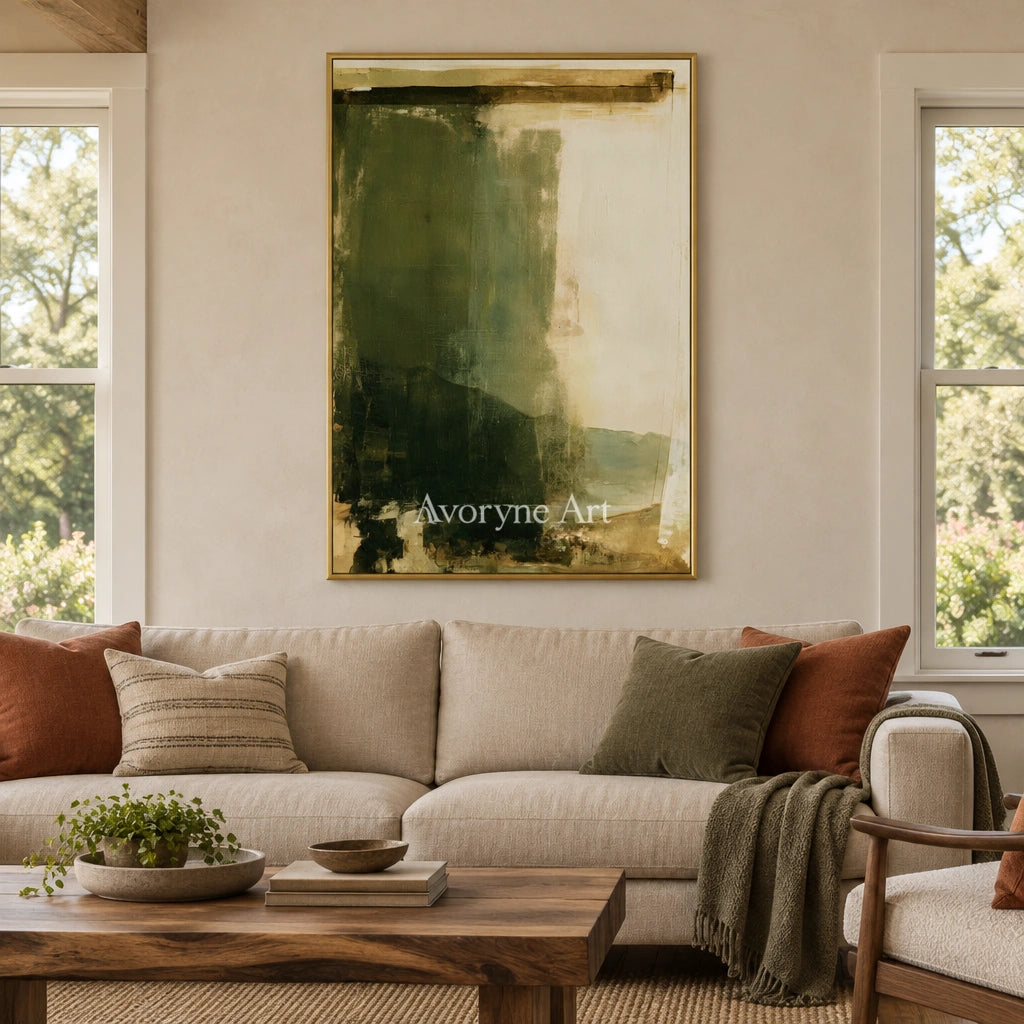 Ivory Lucent Poem: Green Brush Abstract — living gold