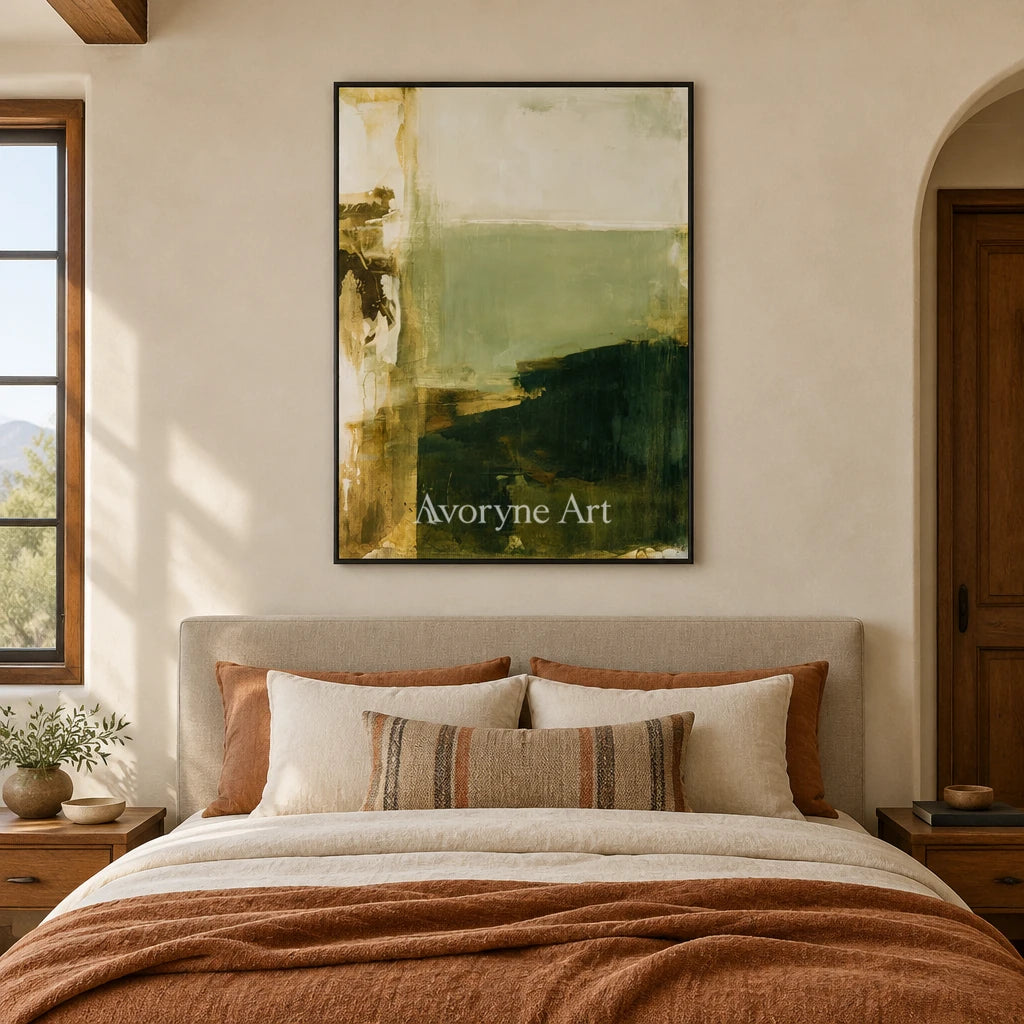 Ivory Lucent Prelude: Green Brush Abstract — bedroom black