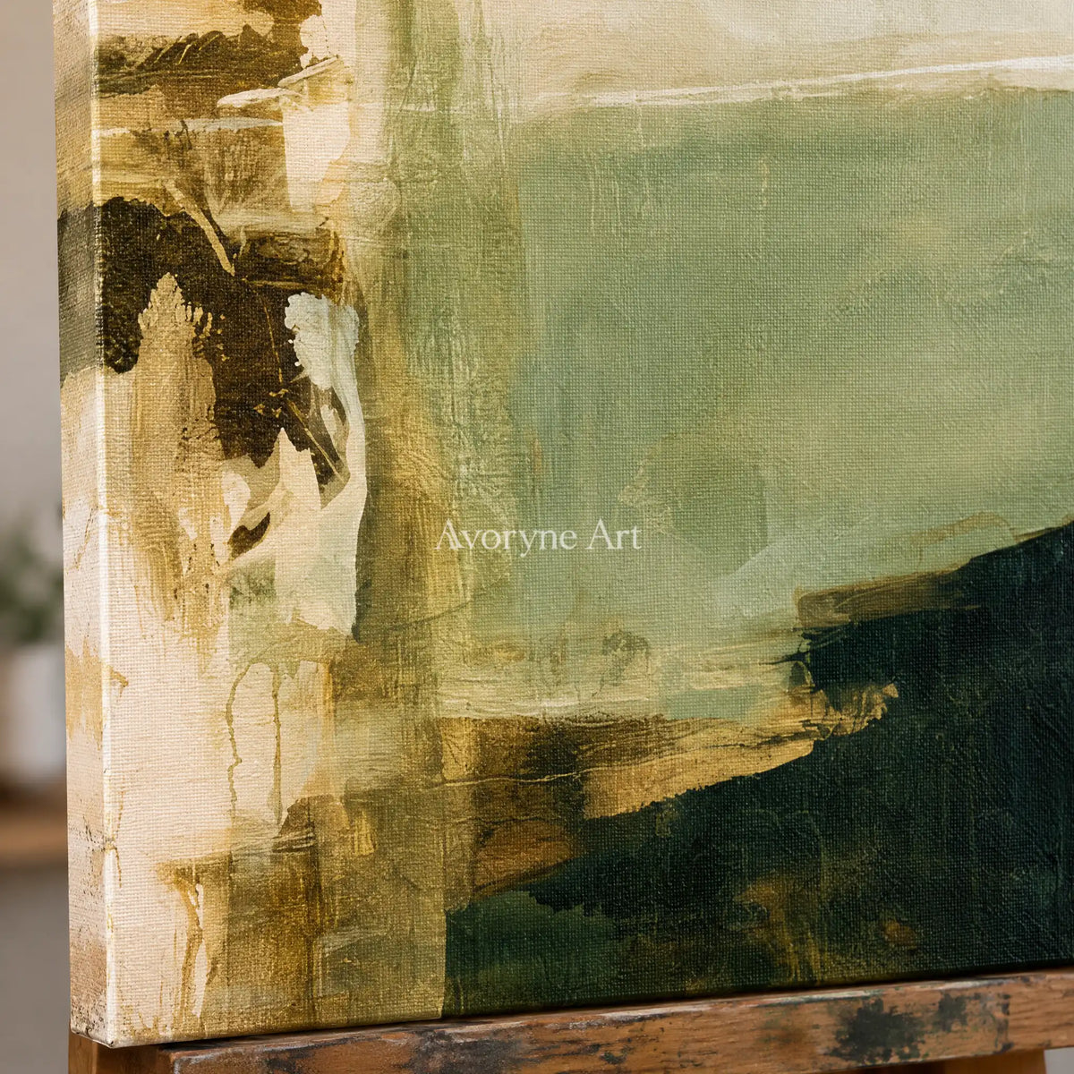 Ivory Lucent Prelude: Green Brush Abstract — detail easel