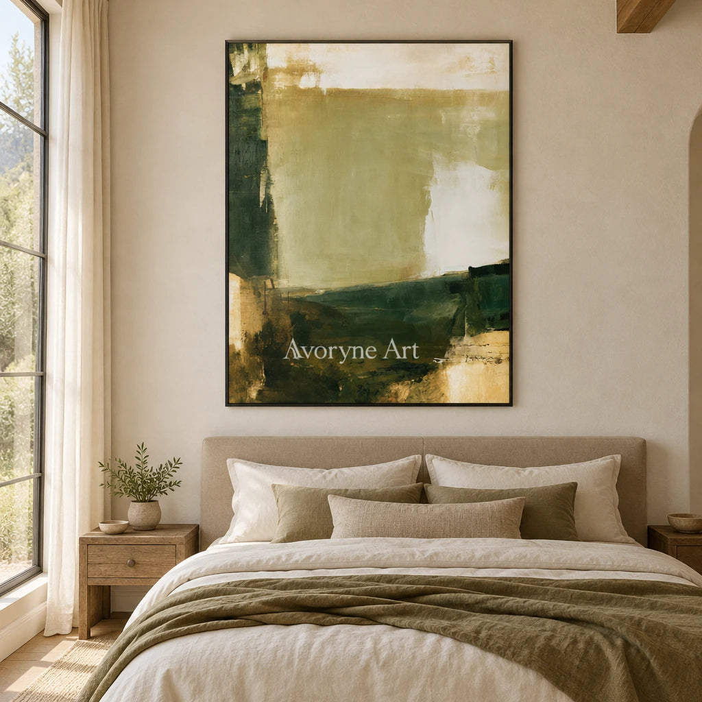 Ivory Winding Refrain: Green Brush Abstract — bedroom black
