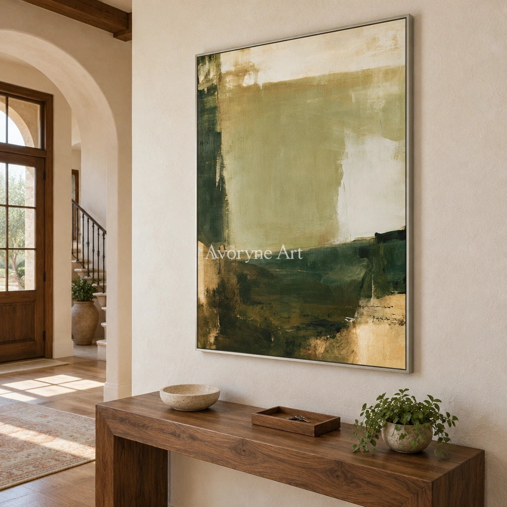 Ivory Winding Refrain: Green Brush Abstract — entry silver