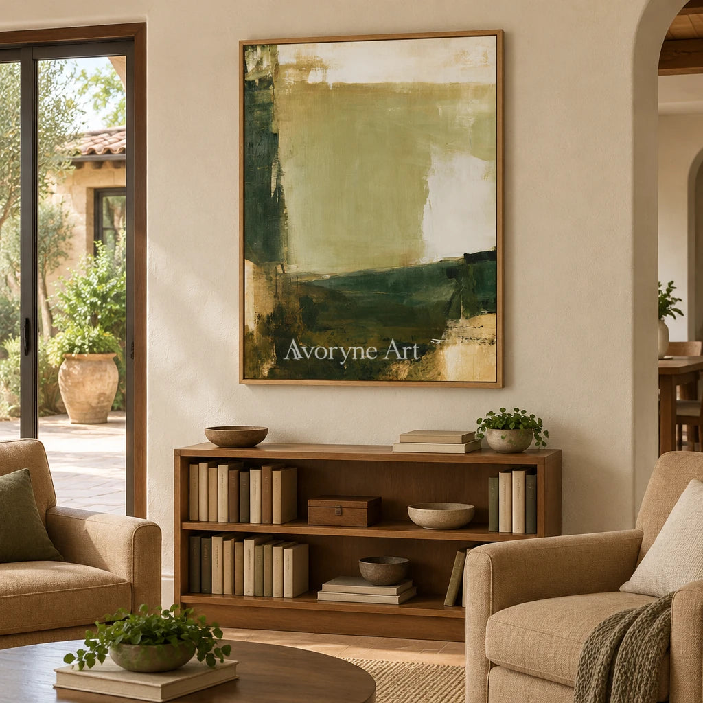 Ivory Winding Refrain: Green Brush Abstract — villa wood