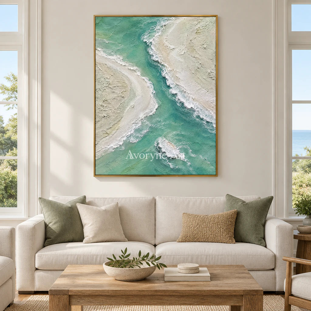 Mintwater Passage: Green Coastal Relief Wall Art — living gold