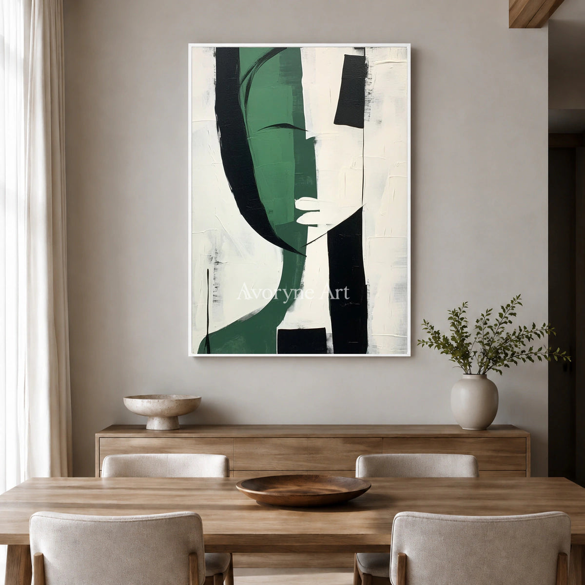 Emerald Persona: Green Cubist Figure Wall Art — dining white