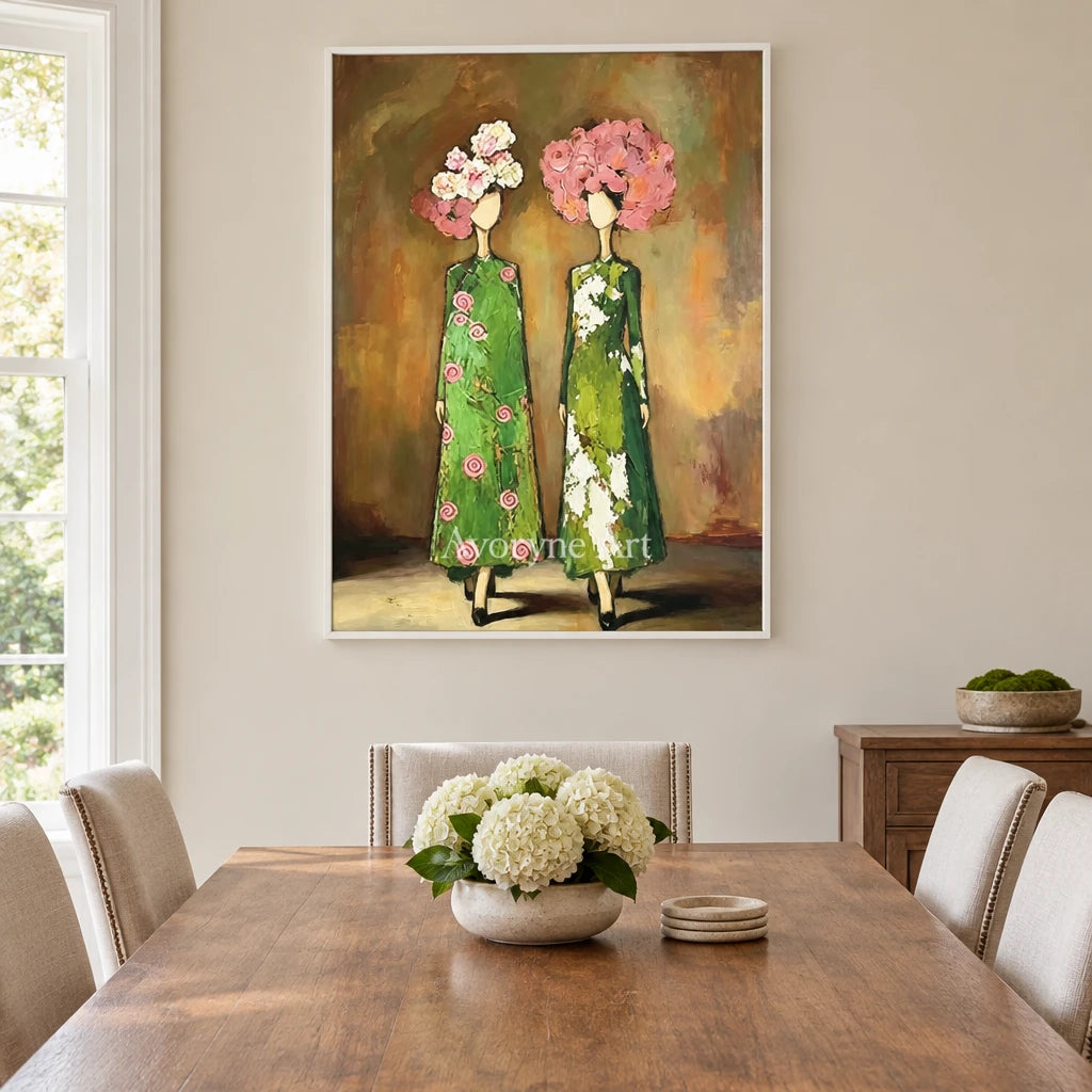 Aster Garland: Green Floral Portraits — dining white