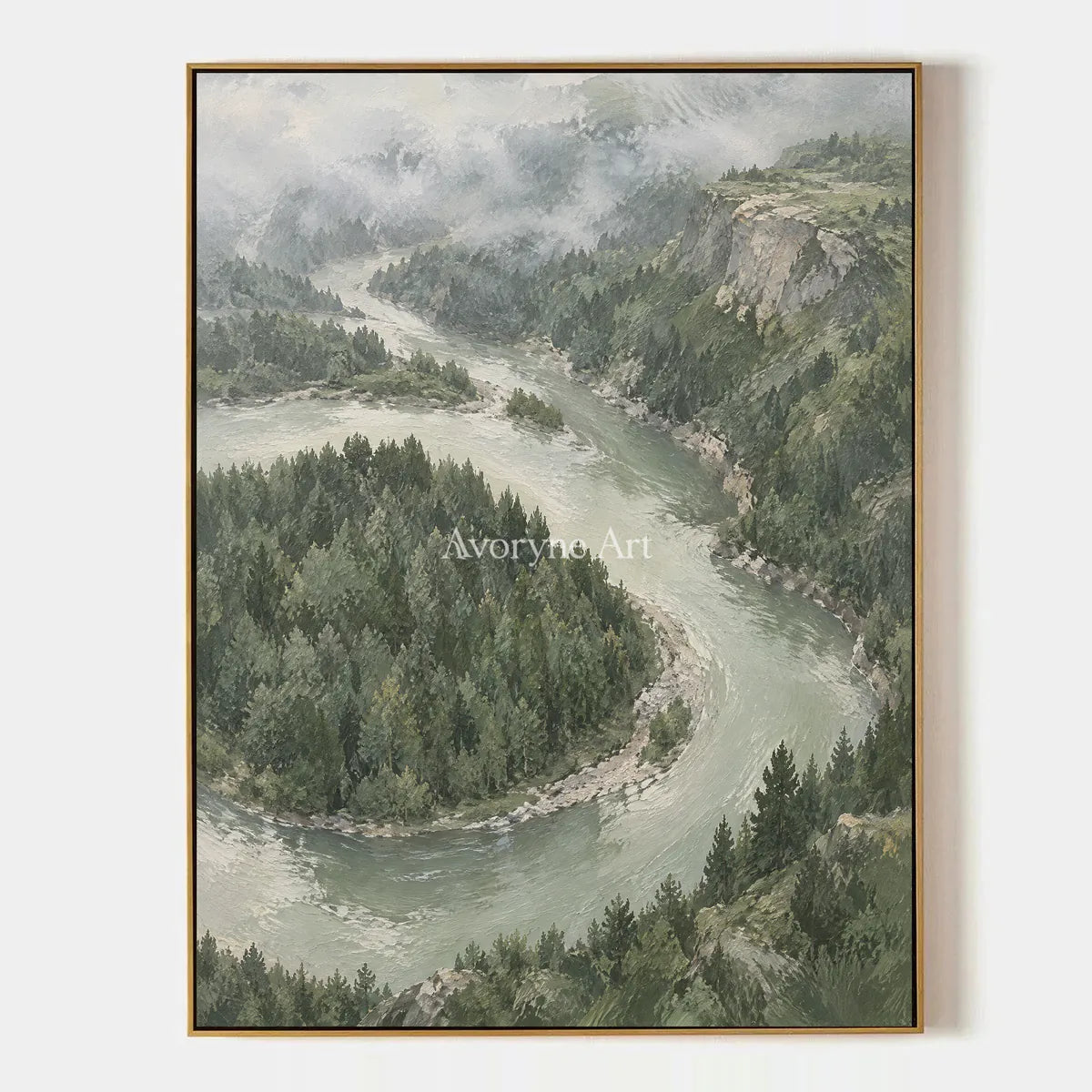Riverward Pines: Green Forest Landscape Wall Art — primary