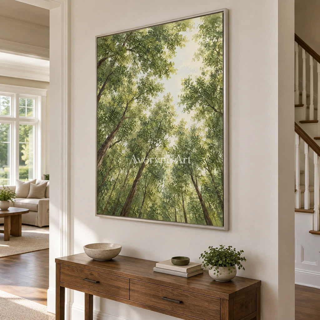 Canopy Ascent: Green Forest Landscape Wall Art — entry silver