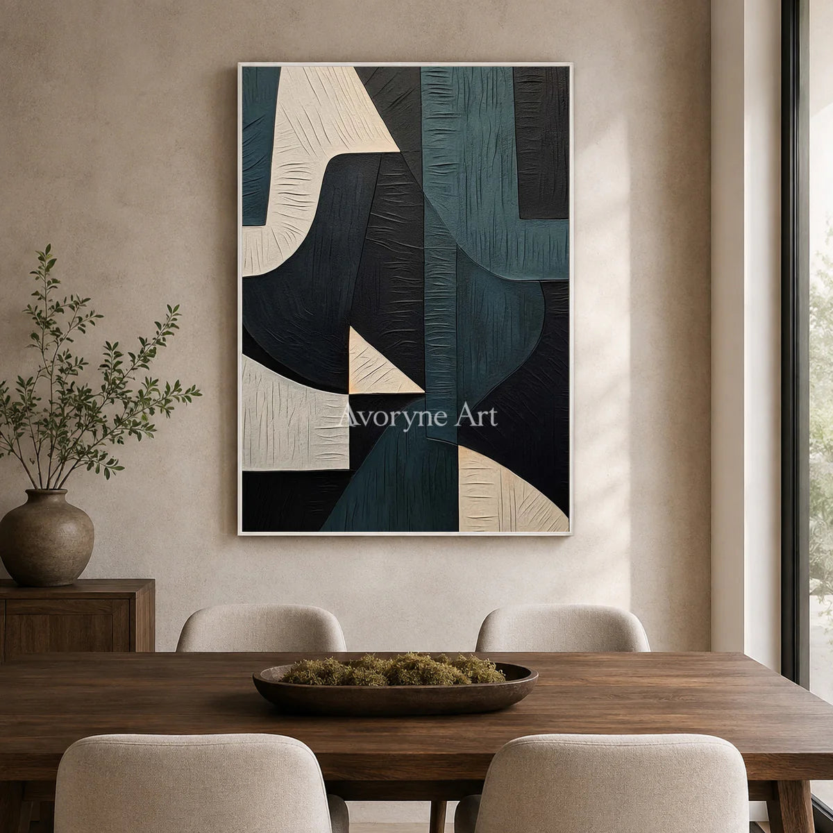 Teal Counterform: Green Geometric Abstract Wall Art — dining white